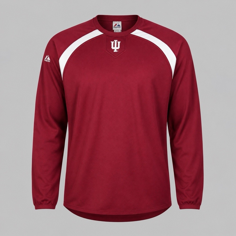 Majestic Indiana Hoosiers Long Sleeve Warm Up Shirt Men's Size XL Red Polyester